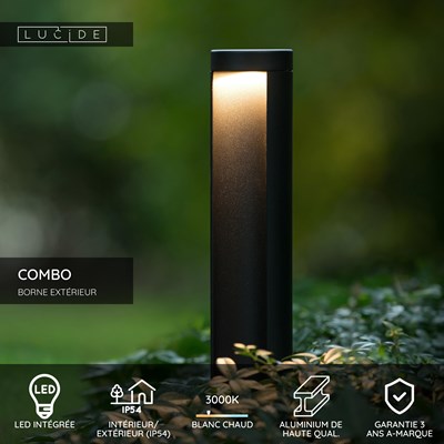 Lucide COMBO - Borne extérieur - Ø 9 cm - LED - 1x9W 3000K - IP54 - Noir
